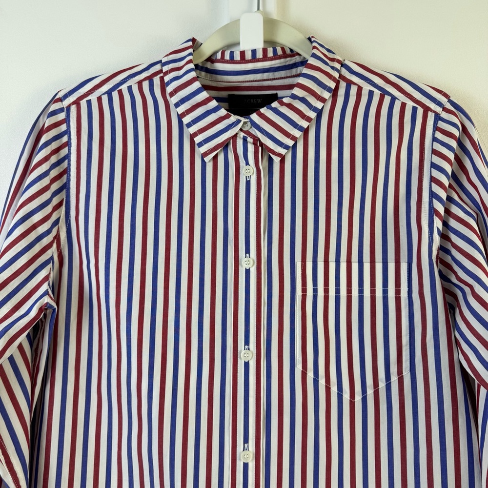 J. Crew Stripe Boy Button Up Down Front Shirt Blue Red Trifecta 10 Classic - Picture 5 of 15
